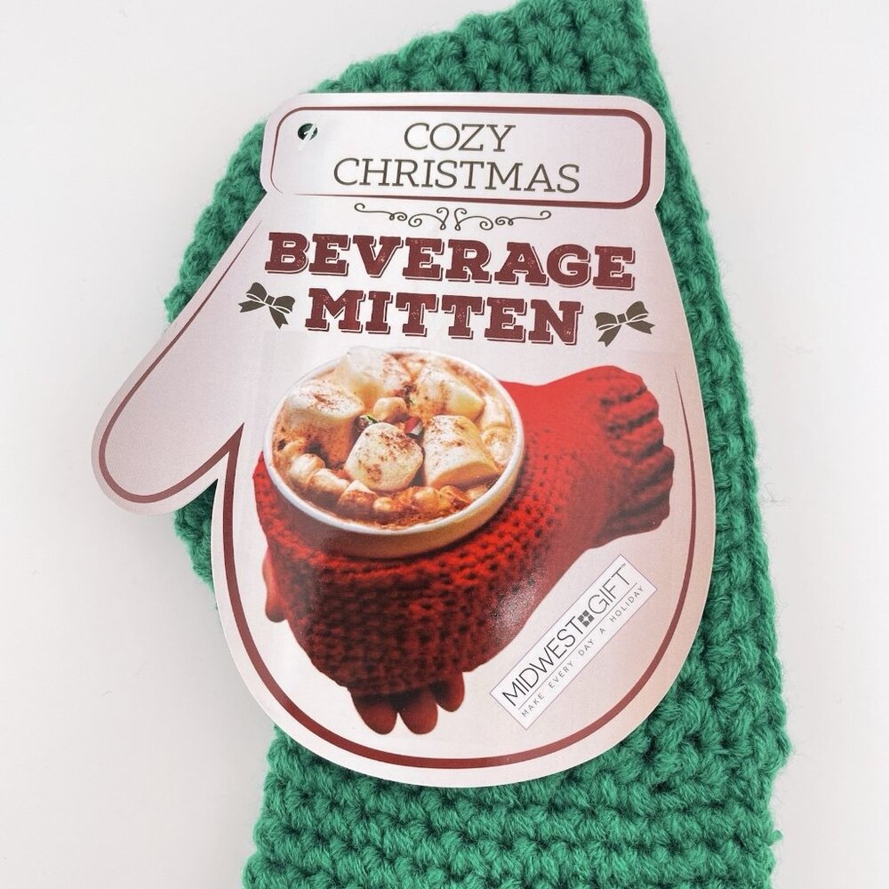 New Crochet Acrylic Drink Mitten Beverage Holder Holiday Novelty Gift Green